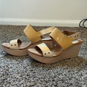 Clarks Tan Wedge Shoes with Double Wide Straps